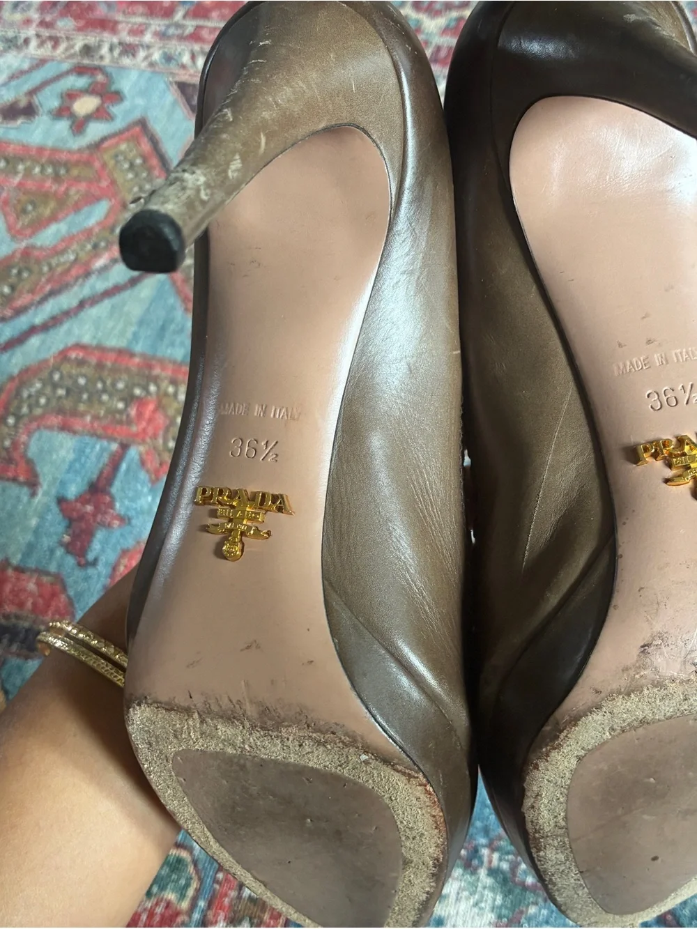Prada Brown Leather Pointed-Toe High Heel Pumps - Picture 4 of 6